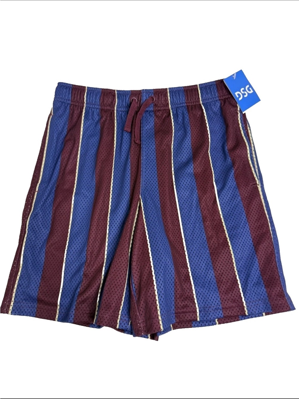 DSG Boys NWT Striped Mesh Shorts in Blue & Maroon with White Trim